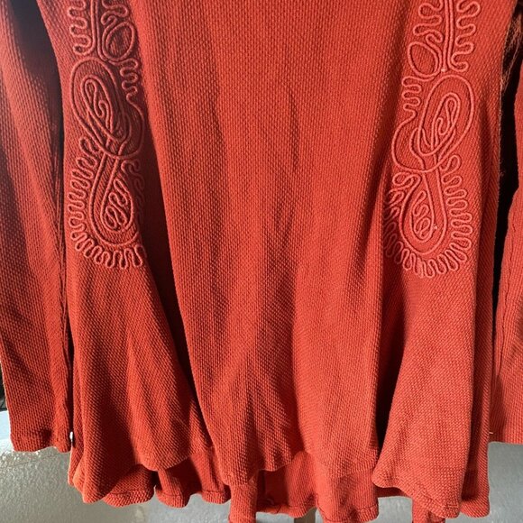 Free People Burnt Orange Long Sleeve Waffle Knit Ribbed Tunic Top Orange S - Picture 3 of 6